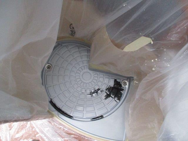 Shower floor repair masked for repair